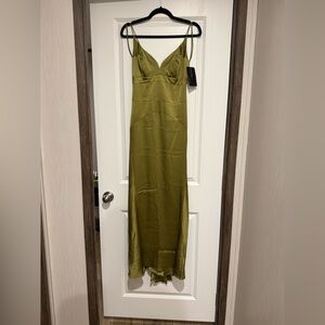 Nicole Miller Olive Satin Maxi Dress